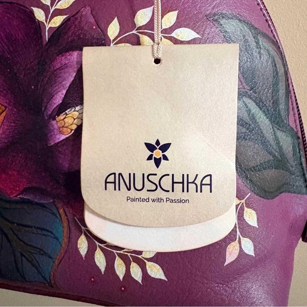 Anuschka Hand-Painted Floral Dome Shoulder Bag in Plum NWT - Picture 9 of 10
